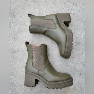 Sam & Libby Women's Mid Calf Chunky Zip Boot - Olive Green - Size 8